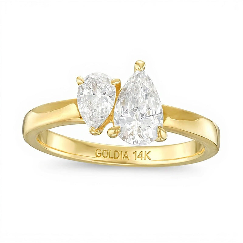 Fashion-Ring Toi et Moi mit tropfenförmigen Diamanten 1.5 ct. Gesamtgewicht in 14K Gelbgold