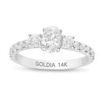 Dreistein-Verlobungsring mit Diamanten 1.17 ct. Gesamtgewicht in 14K Weißgold