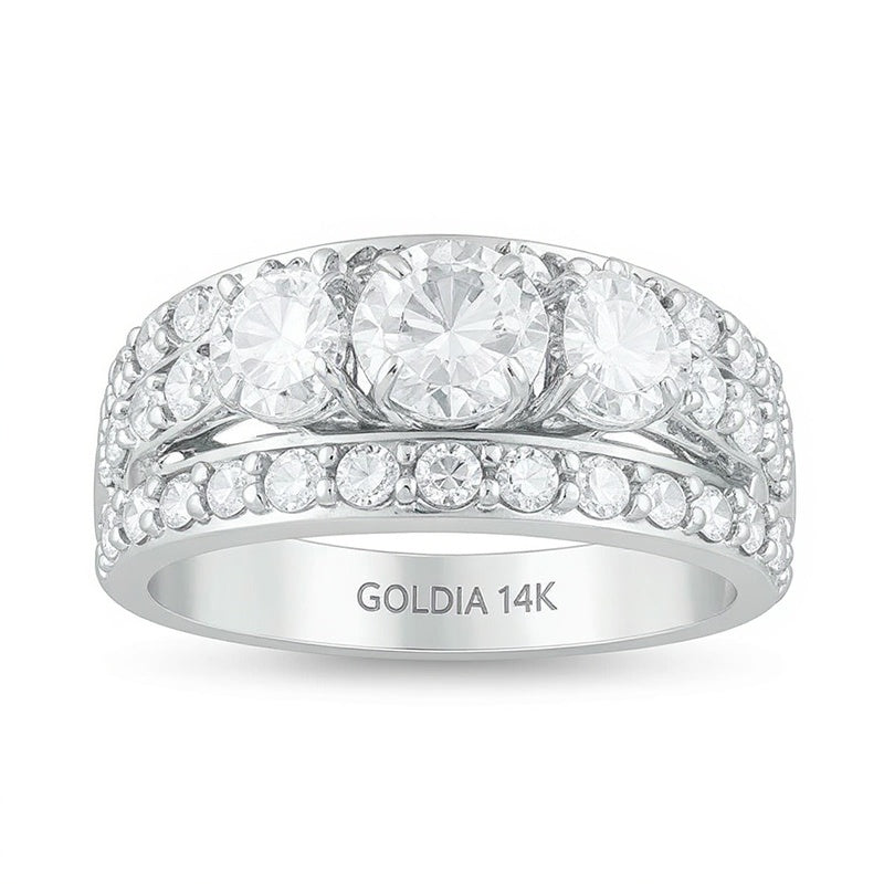 2.0 ct. Gesamtgewicht Diamant Dreistein mehrreihiger Verlobungsring in 14K Weißgold (I/I2)