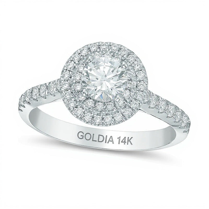 1.0 CT. Gesamtgewicht Diamant Halo-Verlobungsring mit doppeltem Rahmen in 14K Weißgold