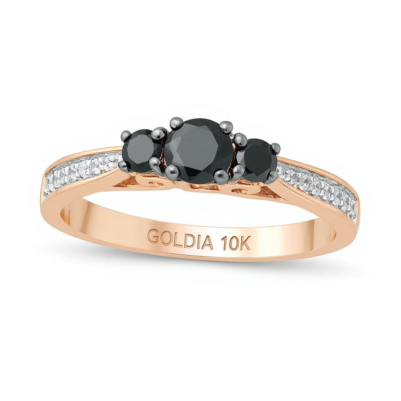 0.5 CT. Gesamtgewicht behandelter schwarzer und weißer Diamant Dreistein-Verlobungsring in 10K Roségold