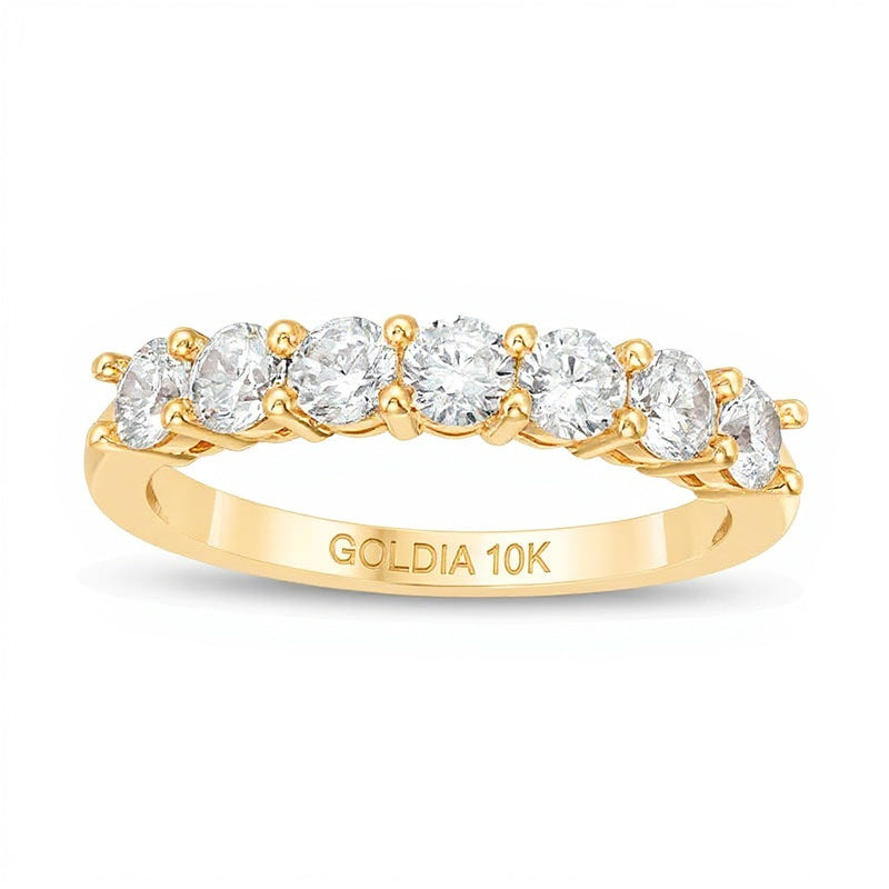 Memoire-Ring mit sieben Diamanten 0.75 ct. Gesamtgewicht in 10K Gelbgold