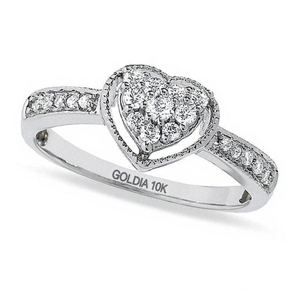 0.25 ct. Gesamtgewicht Ring mit herzförmigem Diamant-Rahmen in 10K Weißgold