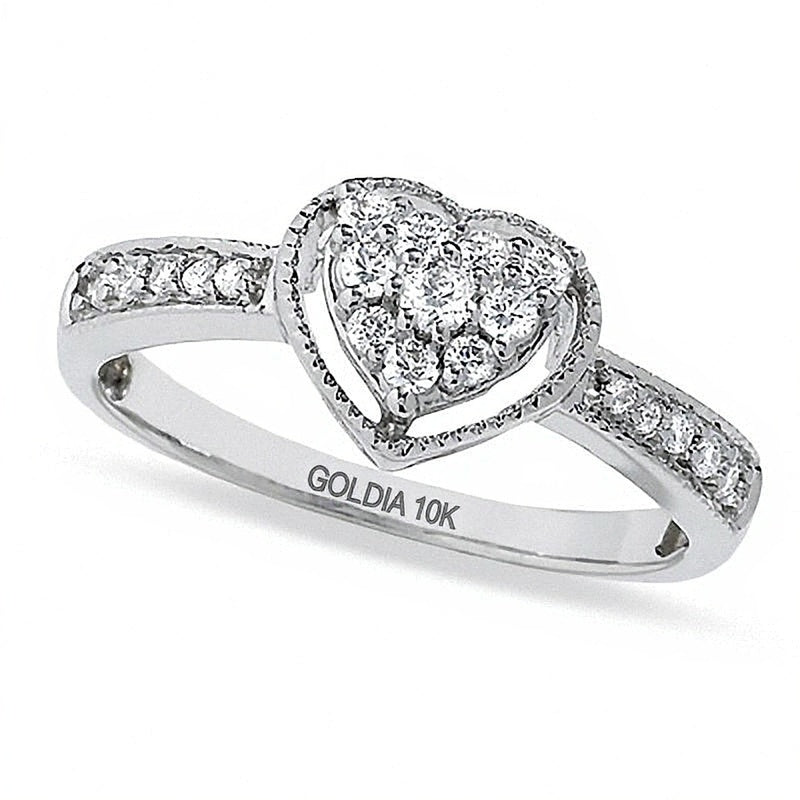 0.25 ct. Gesamtgewicht Ring mit herzförmigem Diamant-Rahmen in 10K Weißgold