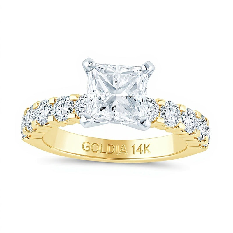 2.5 CT. TW Diamant-Verlobungsring im Princess- und Rundschliff in 14K Gelbgold (I/I2)