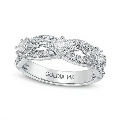 Memoire-Ring mit Diamanten im Dreistein-Design, 0.5 ct. Gesamtgewicht, im Vintage-Stil, aus 14K Weißgold