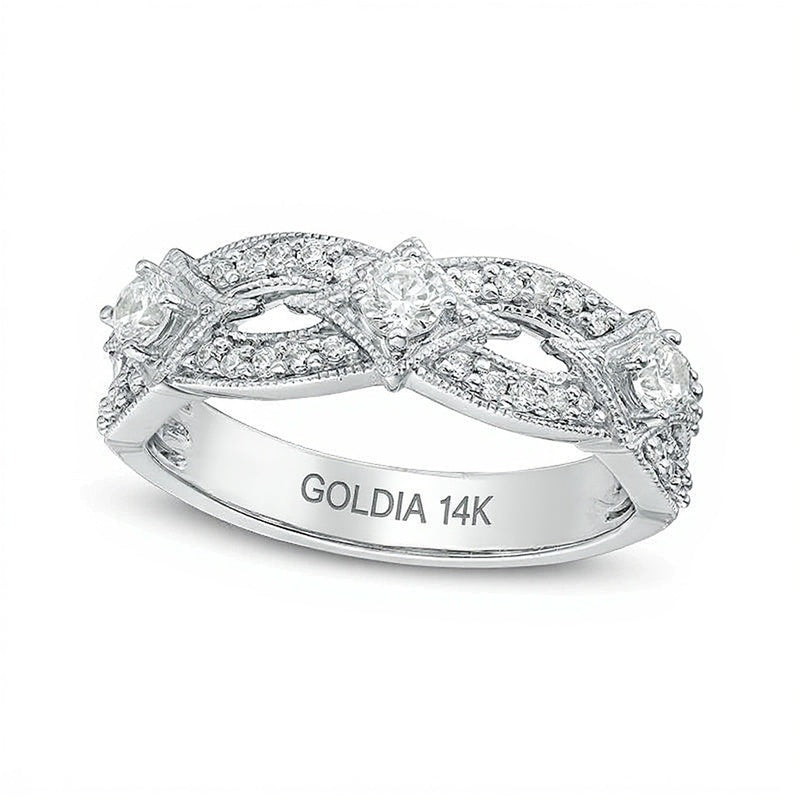 Memoire-Ring mit Diamanten im Dreistein-Design, 0.5 ct. Gesamtgewicht, im Vintage-Stil, aus 14K Weißgold