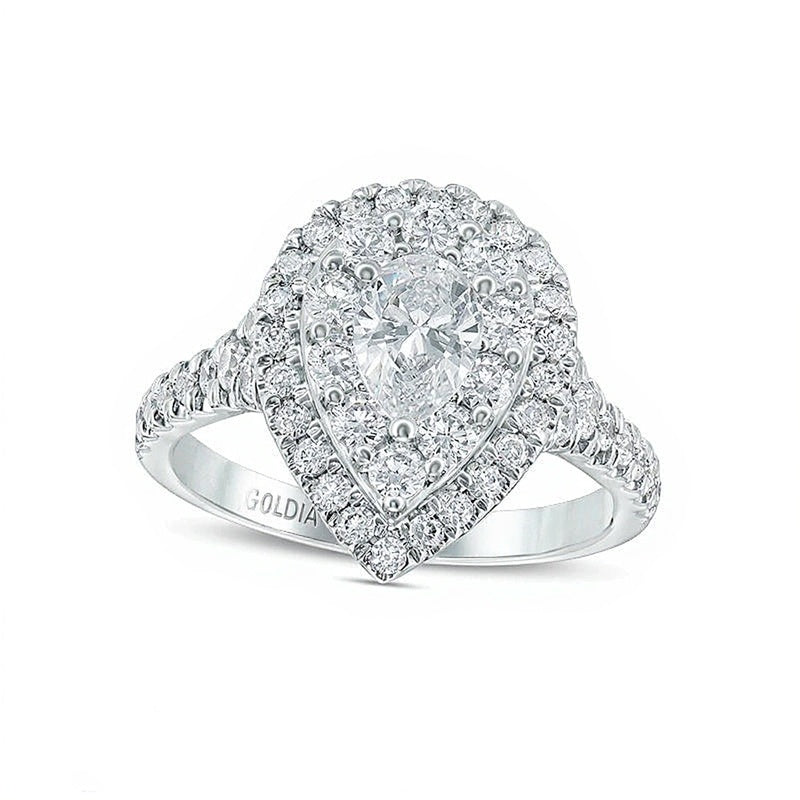 1,75 ct. Gesamtgewicht tropfenförmiger Diamant-Verlobungsring mit Halo in 14K Weißgold (I/SI2)