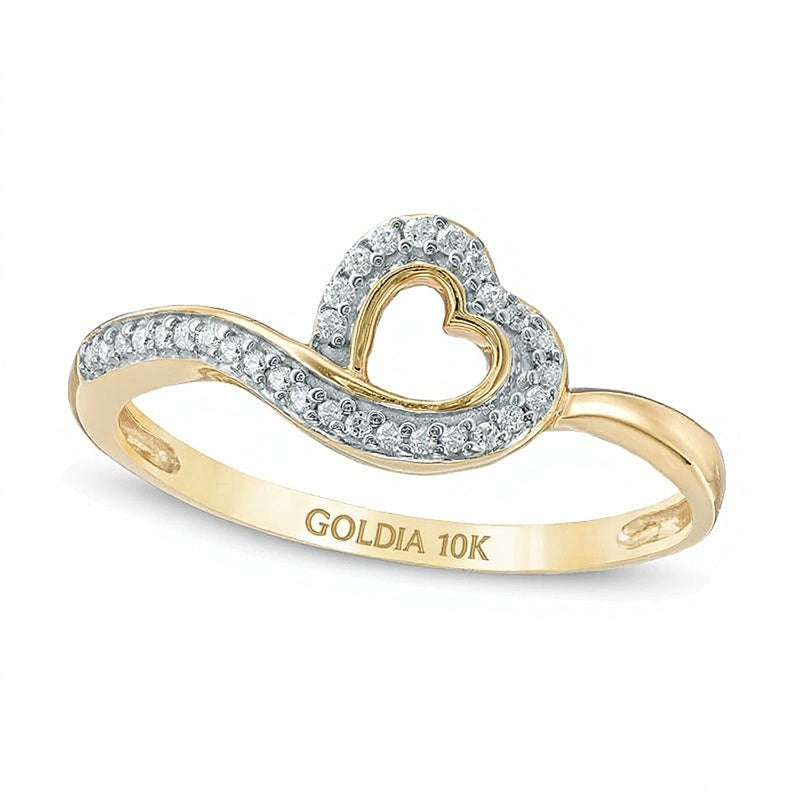 Diamant-Ring mit gekipptem Herz 0.1 ct. Gesamtgewicht in 10K Gelbgold