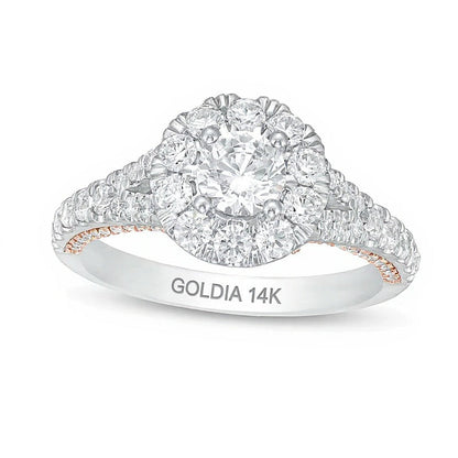 1,5 ct. Gesamtgewicht Halo-Verlobungsring mit weißem Diamant im Rundschliff in 14K Bicolor-Gold