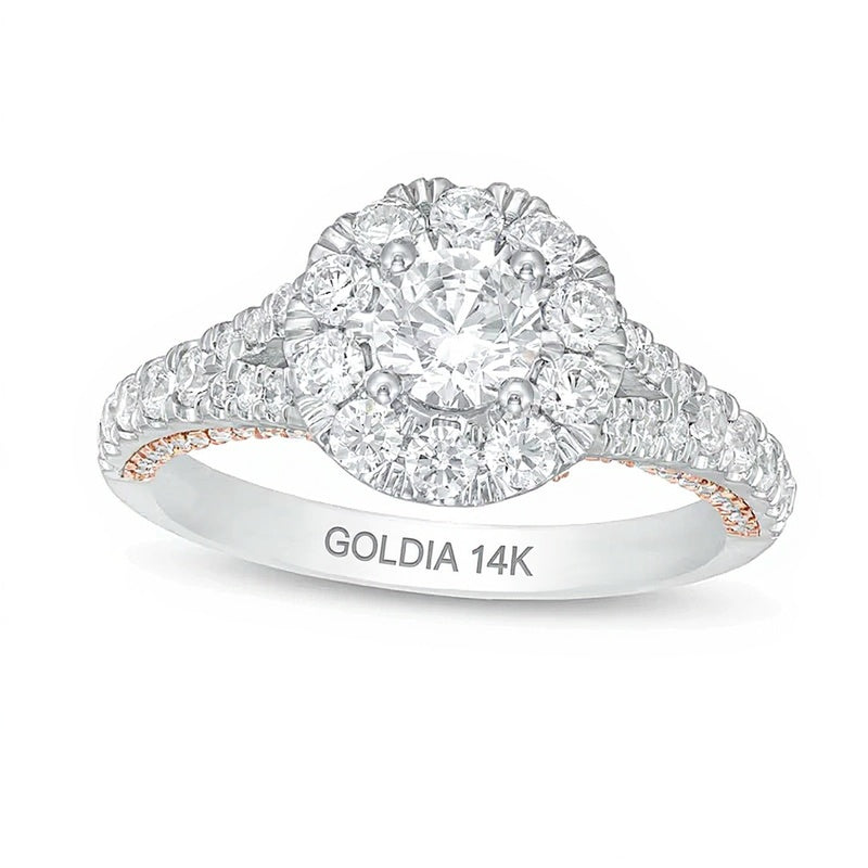 1,5 ct. Gesamtgewicht Halo-Verlobungsring mit weißem Diamant im Rundschliff in 14K Bicolor-Gold