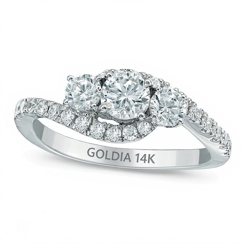 1.0 CT. Gesamtgewicht Dreistein-Diamant-Bypass-Ring in 14K Weißgold für Damen