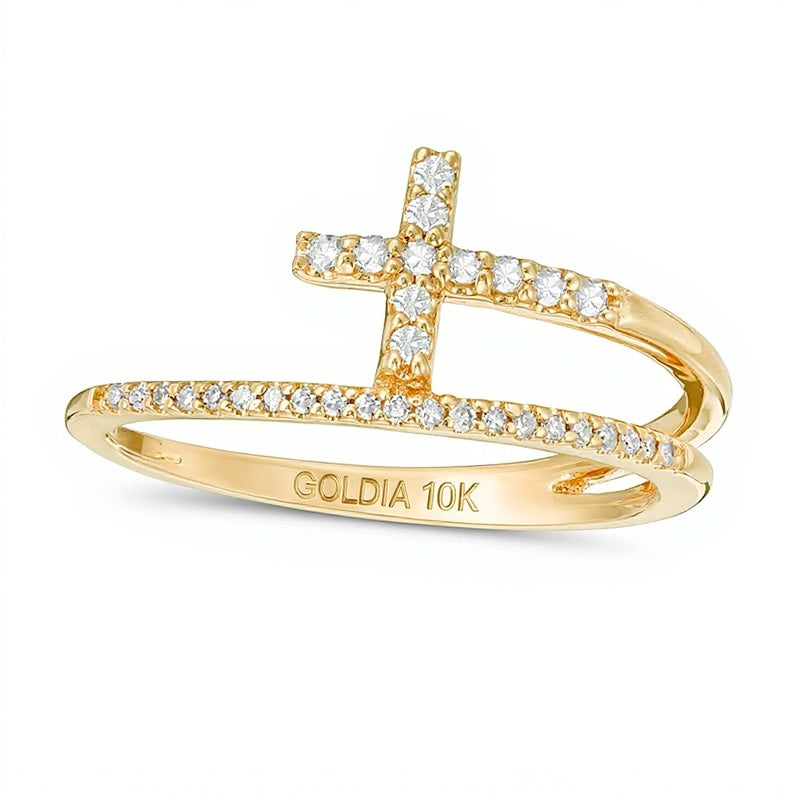 0.17 ct. Gesamtgewicht Diamant Kreuz-Ring mit geteilter Schiene, gestapelt, in 10K Gelbgold