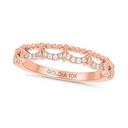 0.1 ct. Gesamtgewicht Diamant-Ring mit perlenbesetzter Kante und drapiertem Design zum Stapeln in 10K Roségold