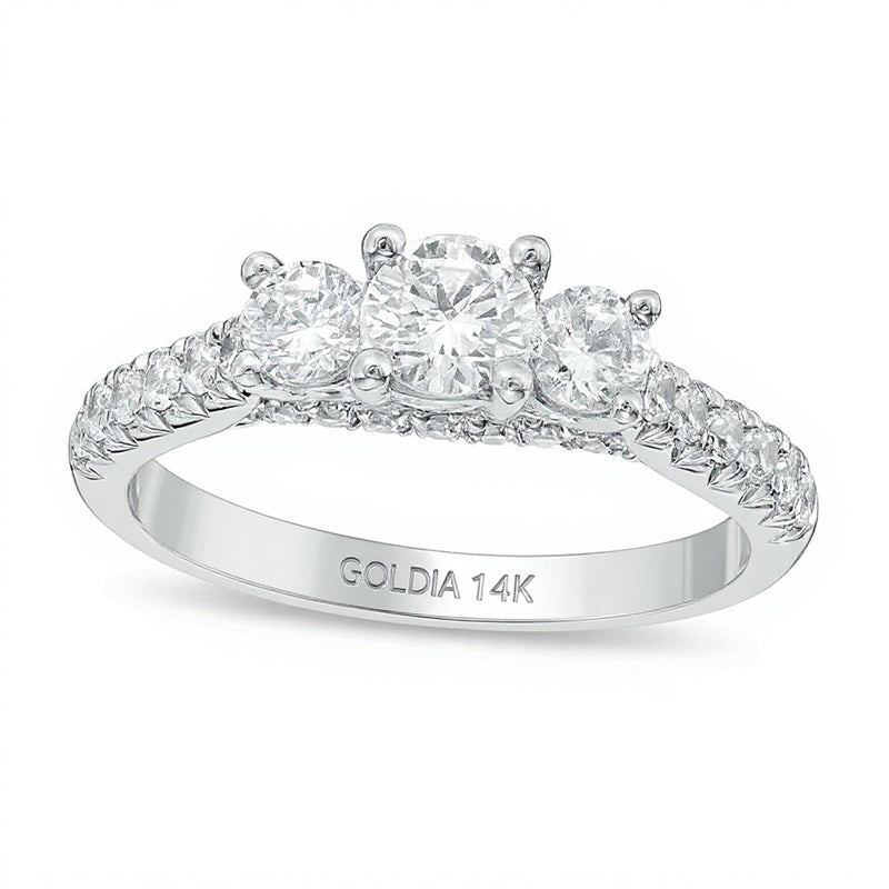 1.2 CT. Gesamtgewicht Diamant Dreistein-Verlobungsring in 14K Weißgold (J/I1)