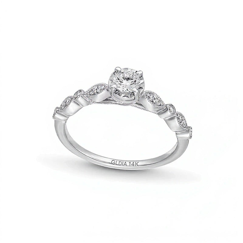 0,33 ct. Gesamtgewicht Diamant-Verlobungsring im Vintage-Stil in 14K Weißgold