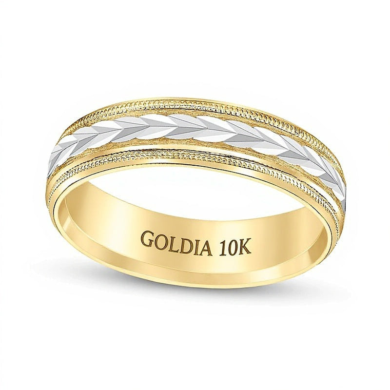 6.0mm Ehering mit geschnitztem Muster und niedriger Wölbung in 10K Bicolor-Gold
