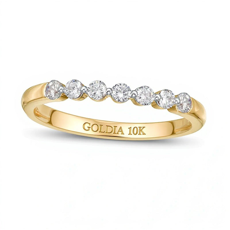 Memoire-Ring mit sieben Diamanten 0,25 ct. Gesamtgewicht in 10K Gelbgold