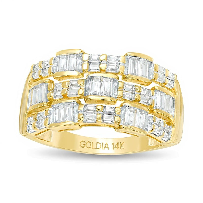 Fashion-Ring mit Baguette-Diamanten 1.0 ct. Gesamtgewicht mehrreihig in 14K Gelbgold