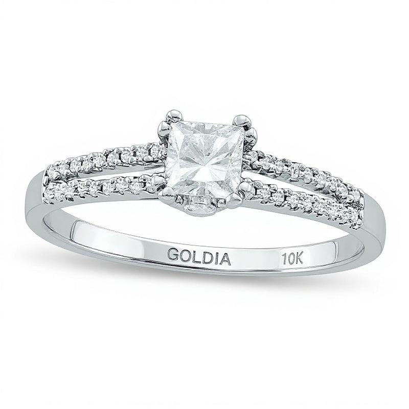 0.33 ct. Gesamtgewicht Verlobungsring mit Diamanten im Princess-Schliff, Solitär mit seitlichem Besatz, in 10K Weißgold
