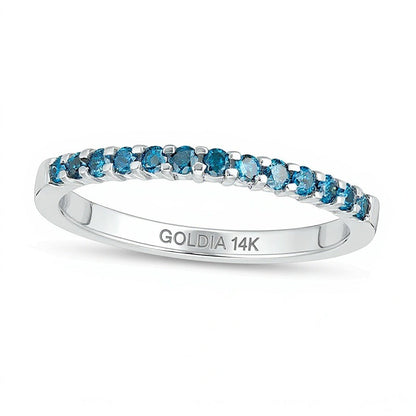 Memoire-Ring mit blauen Diamanten 0.25 ct. Gesamtgewicht rund in 14K Weißgold