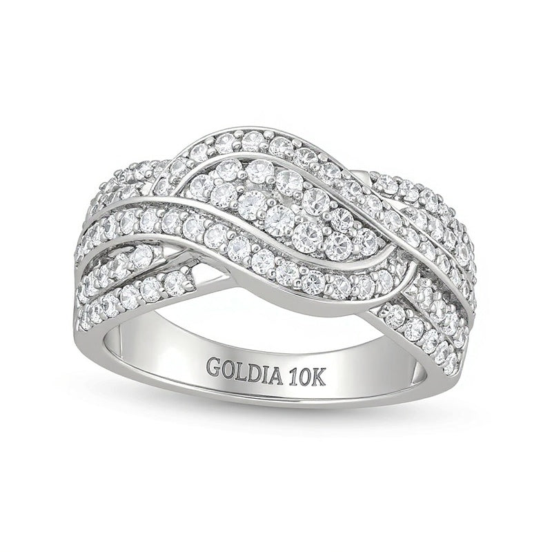Ring mit Diamanten 0,75 ct. Gesamtgewicht in Doppelreihe und Wellen-Bypass-Design aus 10K Weißgold