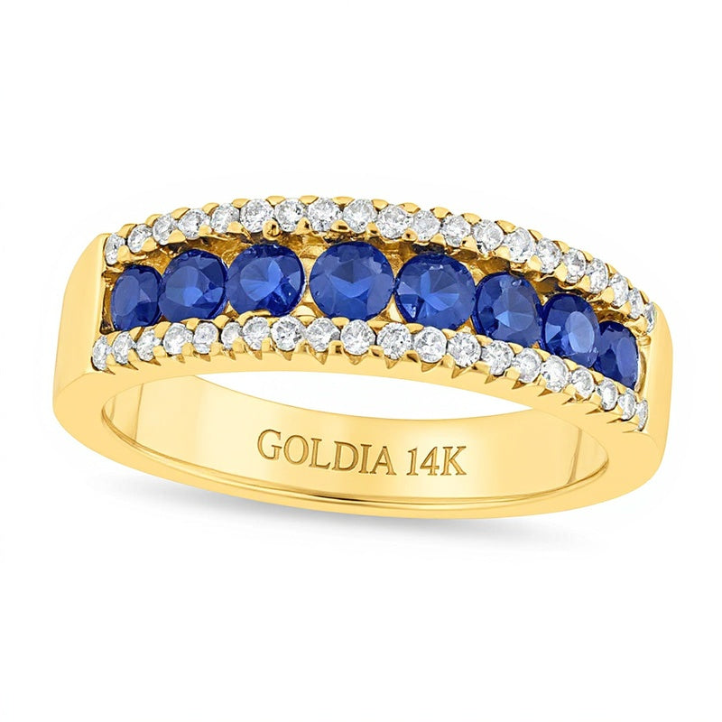 Blauer Saphir und Diamant 0,25 ct. Gesamtgewicht Ring in 14K Gelbgold
