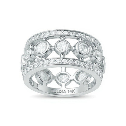 1,75 ct. Gesamtgewicht Diamant Memoire-Ring im offenen Vintage-Stil, breit, in 14K Weißgold