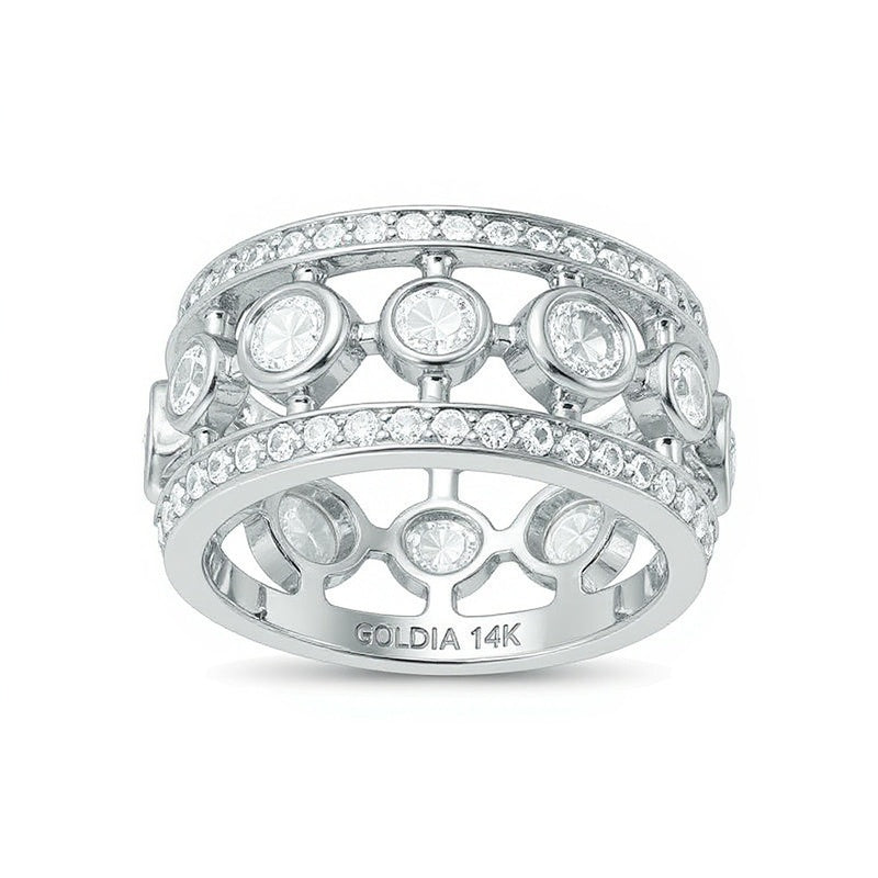 1,75 ct. Gesamtgewicht Diamant Memoire-Ring im offenen Vintage-Stil, breit, in 14K Weißgold
