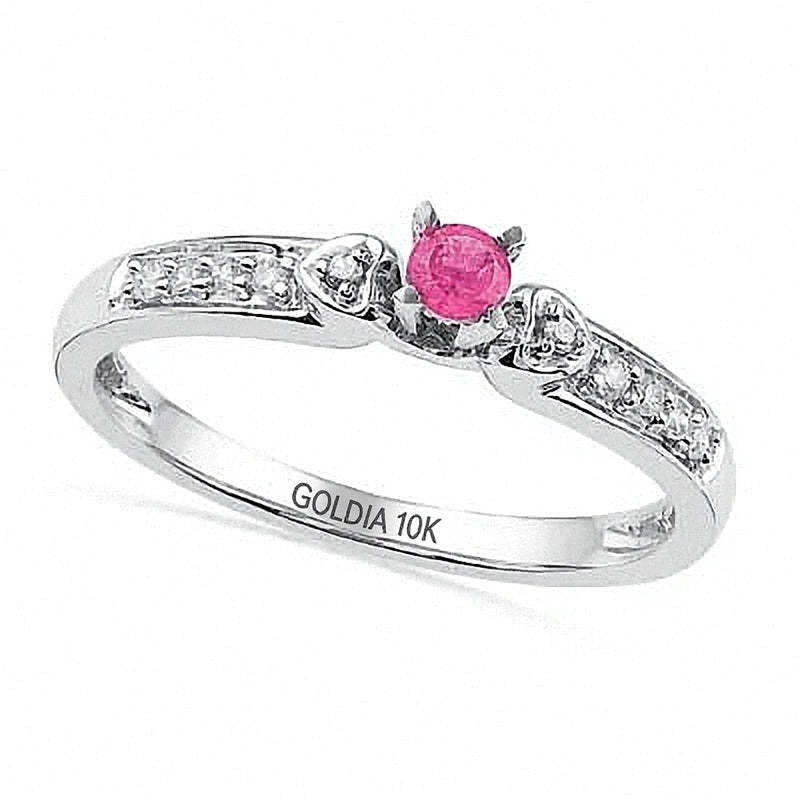 Freundschaftsring mit Labor-Saphir in Pink und Diamant-Besatz in 10K Weißgold