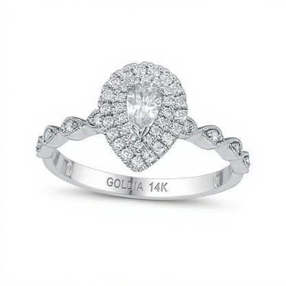 0,5 ct. Gesamtgewicht Verlobungsring mit tropfenförmigem Diamant und Halo in 14K Weißgold