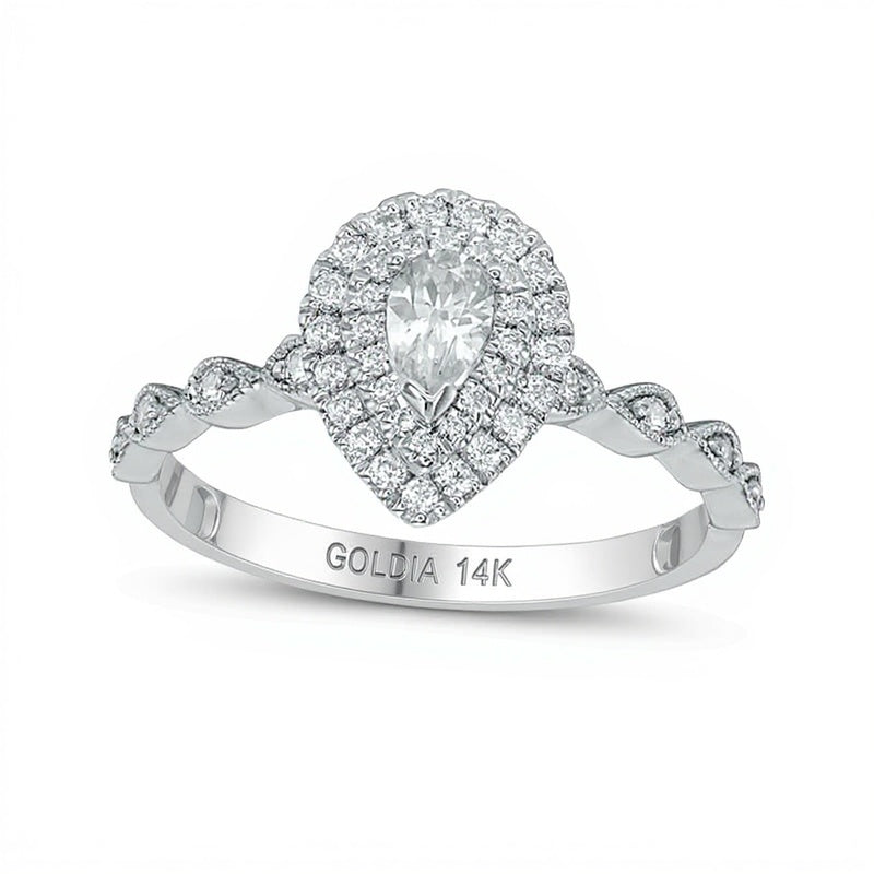 0,5 ct. Gesamtgewicht Verlobungsring mit tropfenförmigem Diamant und Halo in 14K Weißgold