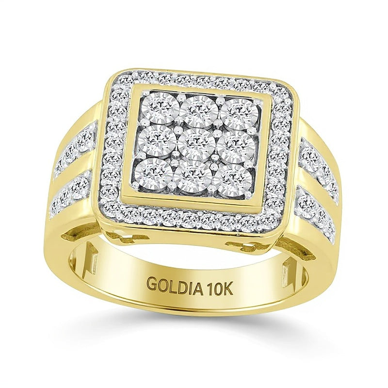 1.0 ct. Gesamtgewicht Fashion-Ring mit Diamanten im Kissenschliff in 10K Gelbgold