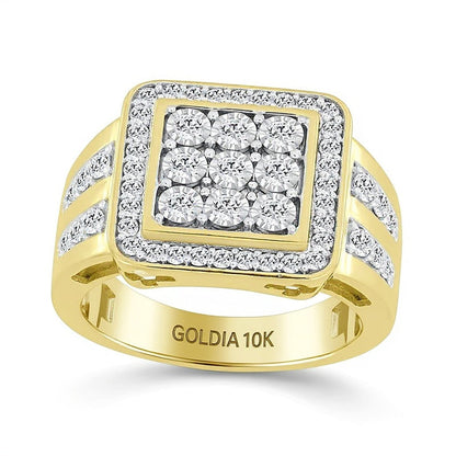 1.0 ct. Gesamtgewicht Fashion-Ring mit Diamanten im Kissenschliff in 10K Gelbgold