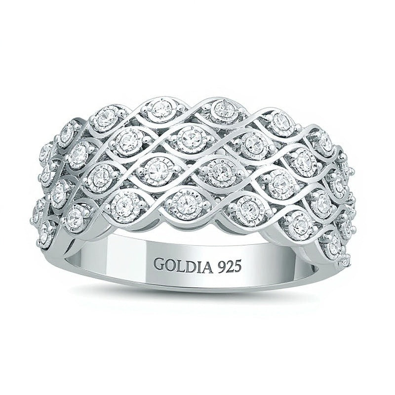 0.33 ct. Gesamtgewicht Diamant Memoire-Ring mehrreihig in rhodiniertem Sterlingsilber 925