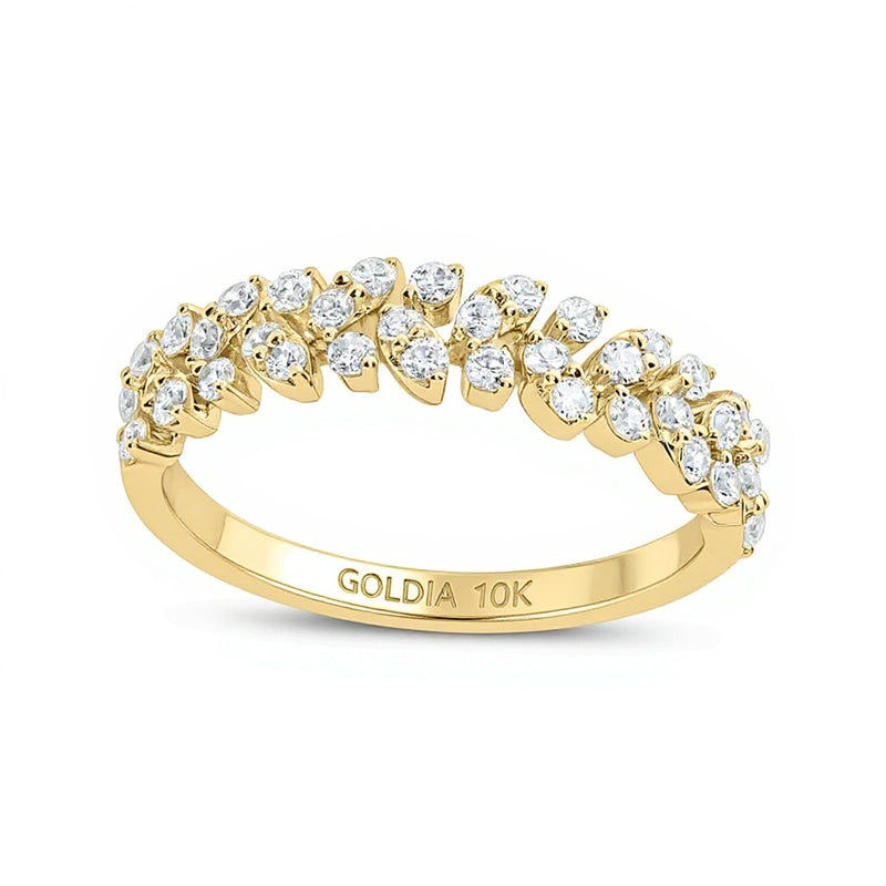 0.5 ct. Gesamtgewicht Diamant Memoire-Ring mit Blattranken-Design in 10K Gelbgold