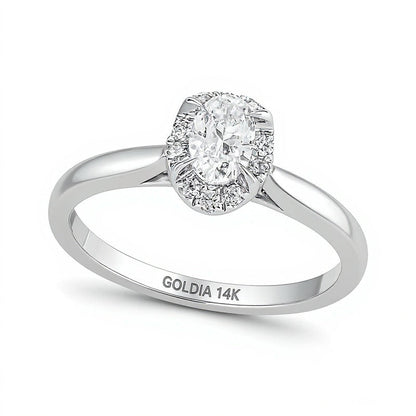 0.5 ct. Gesamtgewicht Verlobungsring mit ovalem Diamant und Halo in 14K Weißgold