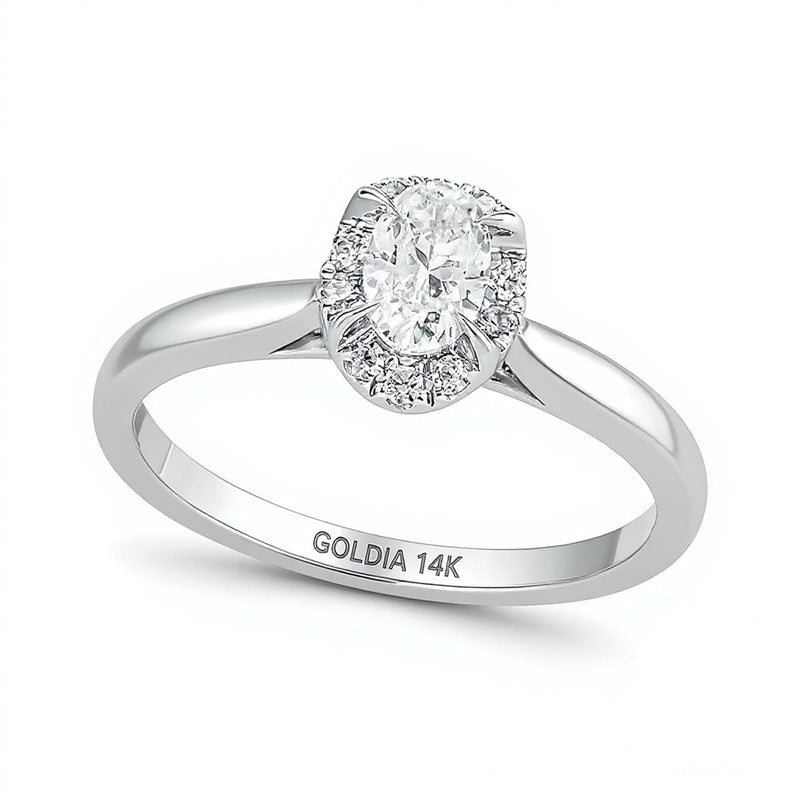 0.5 ct. Gesamtgewicht Verlobungsring mit ovalem Diamant und Halo in 14K Weißgold