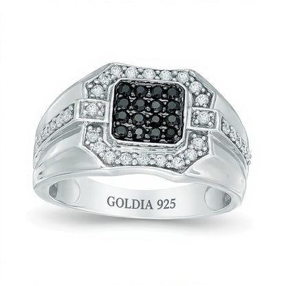 0.75 ct. Gesamtgewicht behandelter schwarzer und weißer Diamant Fashion-Ring im Komposit-Design in rhodiniertem Sterlingsilber