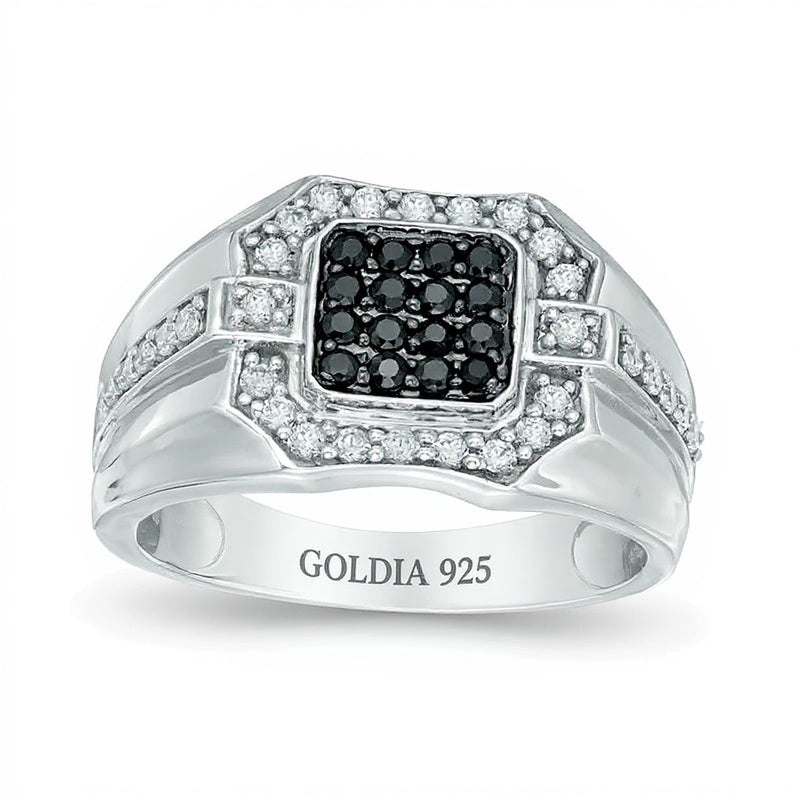 0.75 ct. Gesamtgewicht behandelter schwarzer und weißer Diamant Fashion-Ring im Komposit-Design in rhodiniertem Sterlingsilber