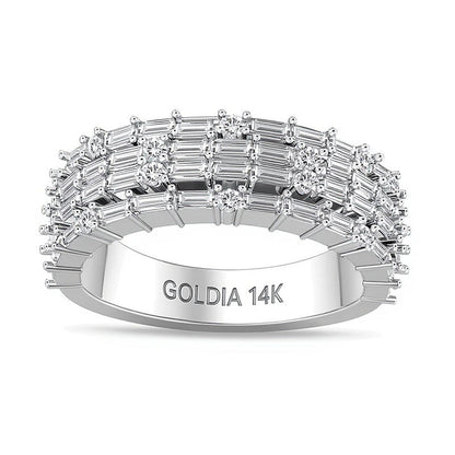 1.0 CT. TW Ring mit Diamanten im Baguette-Schliff mehrreihig quer in 14K Weißgold