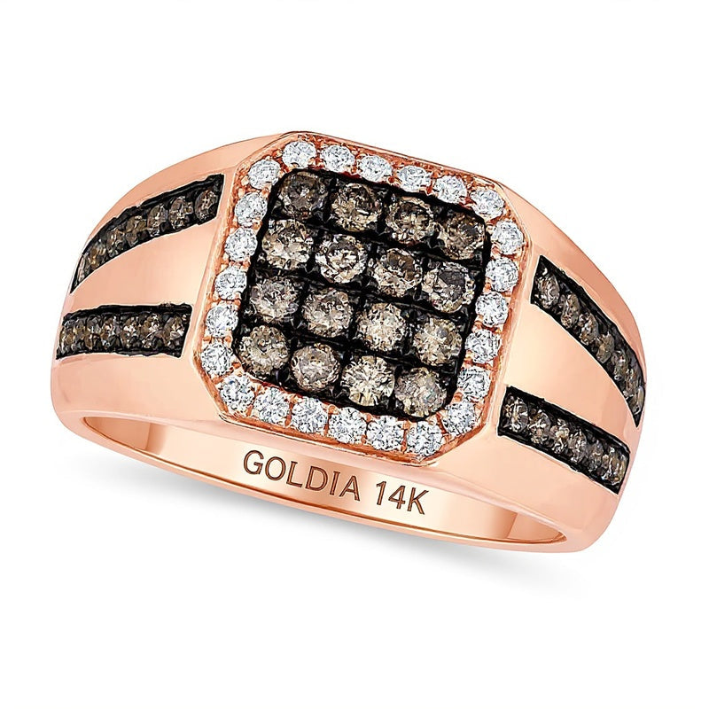 1.13 ct. Gesamtgewicht Champagner- und weißer Diamant Ring mit achteckigem Rahmen in 14K Roségold