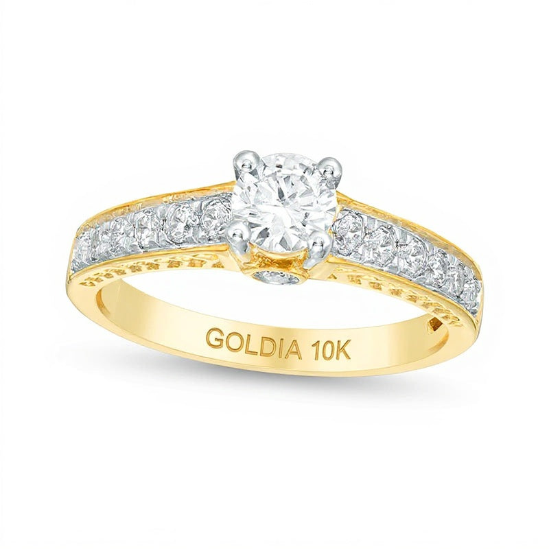 0.63 ct. Gesamtgewicht Diamant Art-Déco-Verlobungsring in 10K Gelbgold
