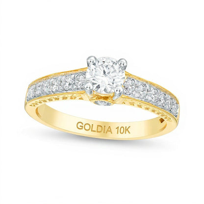 0.63 ct. Gesamtgewicht Diamant Art-Déco-Verlobungsring in 10K Gelbgold