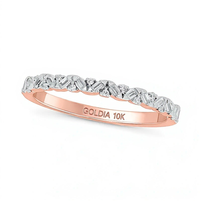 0.17 ct. Gesamtgewicht Ring mit Baguette- und runden Diamanten im Zickzack-Design zum Stapeln in 10K Roségold