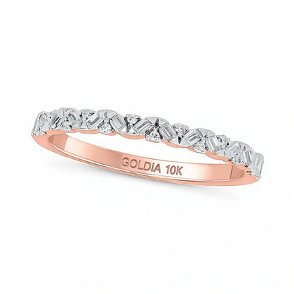 0.17 ct. Gesamtgewicht Ring mit Baguette- und runden Diamanten im Zickzack-Design zum Stapeln in 10K Roségold