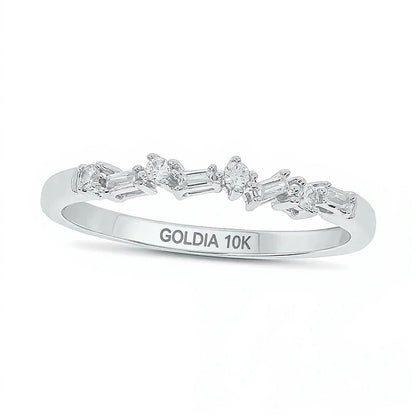 0.1 ct. Gesamtgewicht Diamant-Ring mit Baguette- und rundem Schliff, stapelbar, in 10K Weißgold
