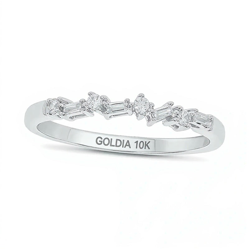 0.1 ct. Gesamtgewicht Diamant-Ring mit Baguette- und rundem Schliff, stapelbar, in 10K Weißgold