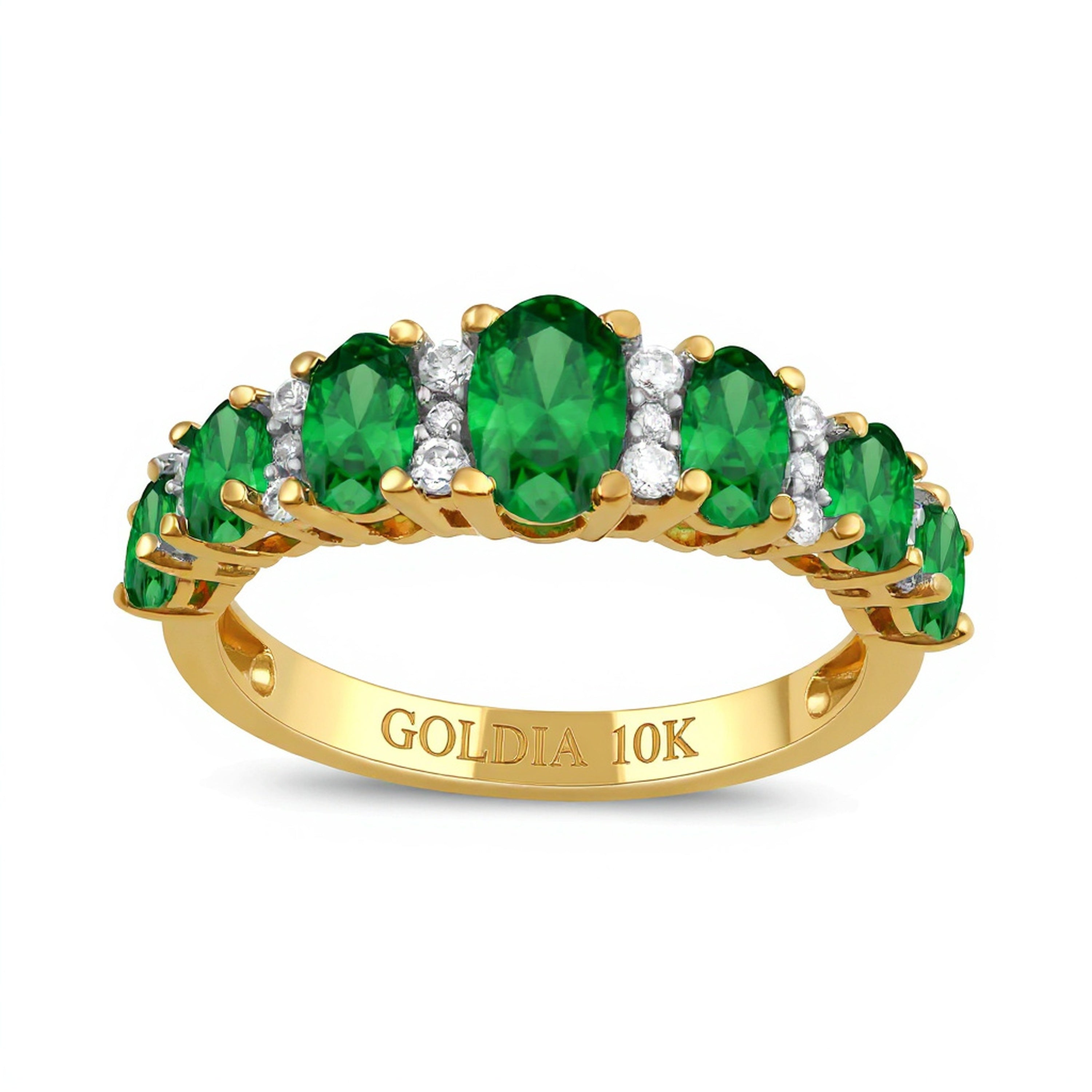 Fashion-Ring mit ovalem Smaragd und 0,13 ct. Gesamtgewicht Diamant in 10K Gelbgold