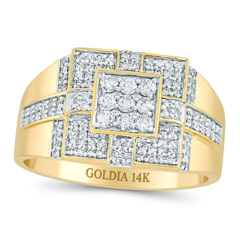 0,75 ct. Gesamtgewicht Kreuz-Ring mit Komposit-Diamanten im Quadrat-Design aus 14K Gelbgold